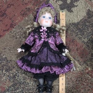 Purple Porcelain Fashion Doll with Victorian Lace Dress